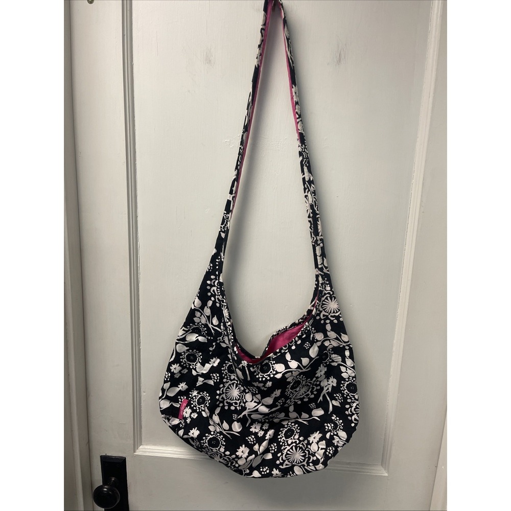 Thirty One Reversible Black Floral Brushstrokes Inside Out Reversible Tote Bag